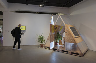 Our project no1s1, the house that belongs to itself, exhibited at the House of Electronic Arts in Basel. Photo: Franz Wamhof